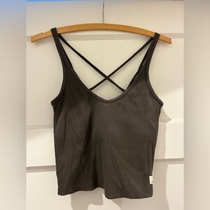 Vuori Black Ribbed Crossback Tank Top